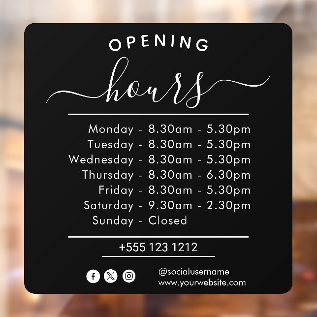 Modern Opening Hours Elegant Script Small Business (Sheet 2)