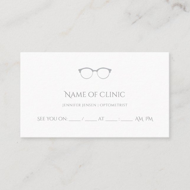 Modern Optometrist Simple Eyeglasses Appointment Card (Front)