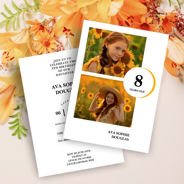 Modern Orange 2 Multi Photos Collage Birthday Invitation (Creator Uploaded)