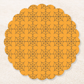 Modern Orange and Black Linear Spider Web Paper Coaster
