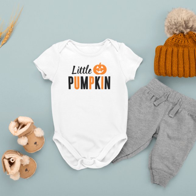 Modern Orange and Black Little Pumpkin Halloween Baby Bodysuit (Creator Uploaded)