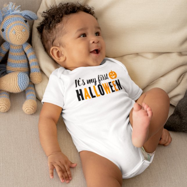 Modern Orange and Black My First Halloween Baby Bodysuit (Creator Uploaded)