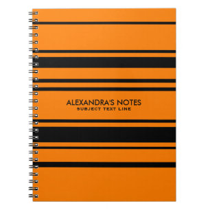 Modern Orange And Black Stripes Pattern Spiral Notebook