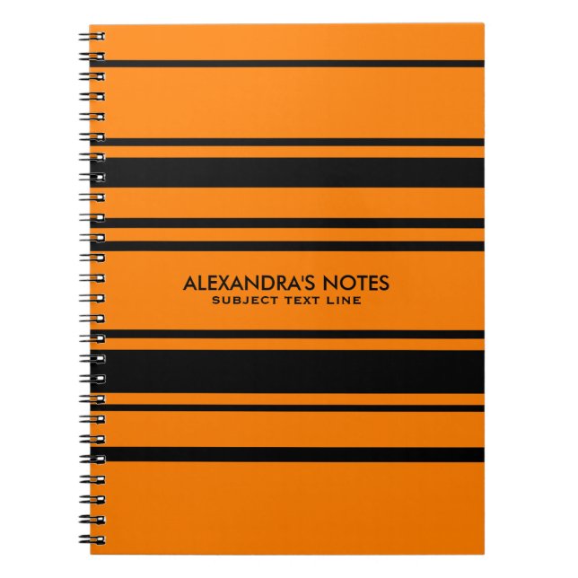 Modern Orange And Black Stripes Pattern Spiral Notebook (Front)