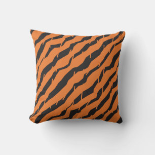 Modern Orange and Black Tiger Stripe Abstract Geom Cushion