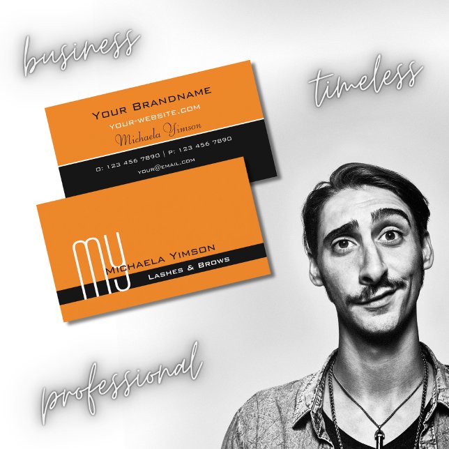 Modern Orange and Black with Monogram Professional Business Card (Creator Uploaded)