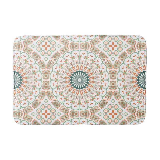 Modern Orange and Green Mandala Pattern Bath Mat (Front)