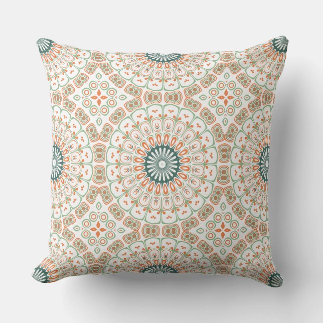 Modern Orange and Green Mandala Pattern Cushion (Front)