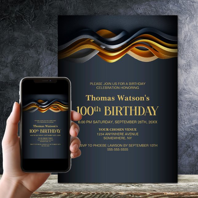 Modern Orange and Grey 100th Birthday Party Invitation (Creator Uploaded)