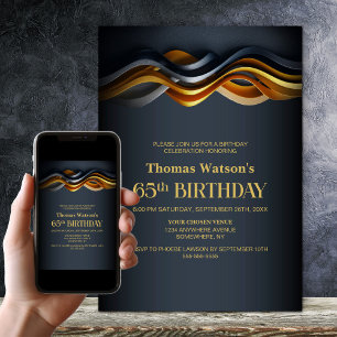 Modern Orange and Grey 65th Birthday Party Invitation