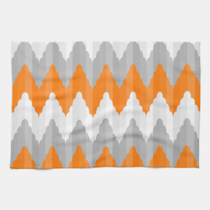 Modern Orange And Grey Chevron Striped Pattern Tea Towel