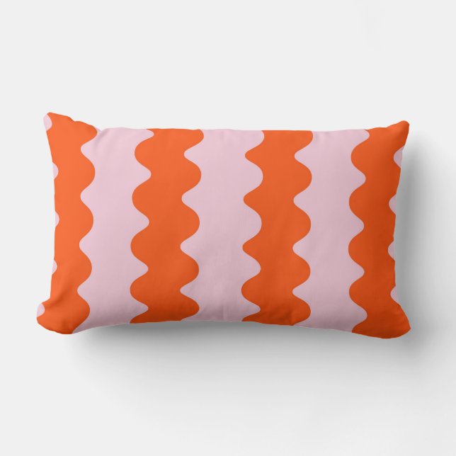 Modern Orange and Pink Groovy Stripe Minimalist  Lumbar Cushion (Front)