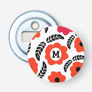 Modern Orange and Red Floral Monogram Bottle Opener