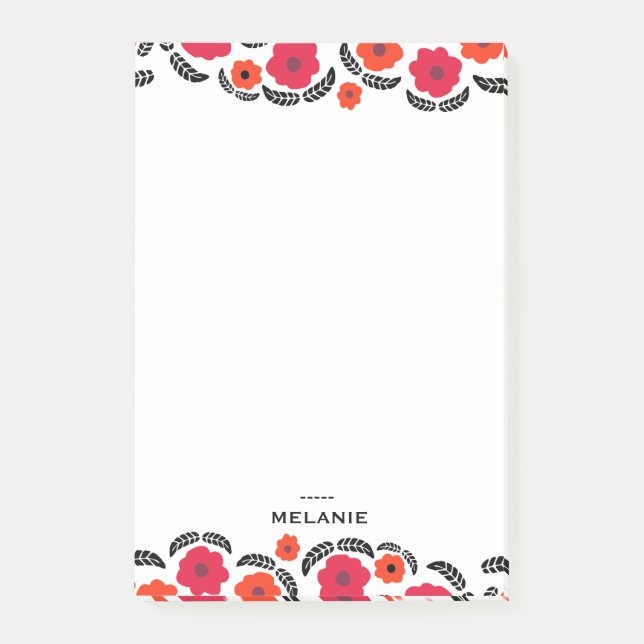 Modern Orange and Red Floral Personalised Post-it Notes (Front)
