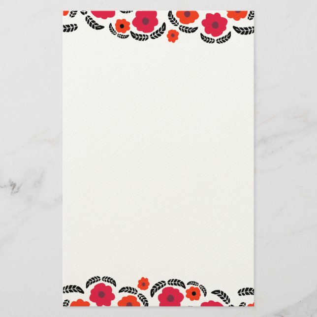 Modern Orange and Red Floral Stationery (Front)