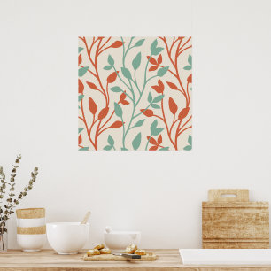 Modern Orange and Sage Botanical Vine Pattern Poster
