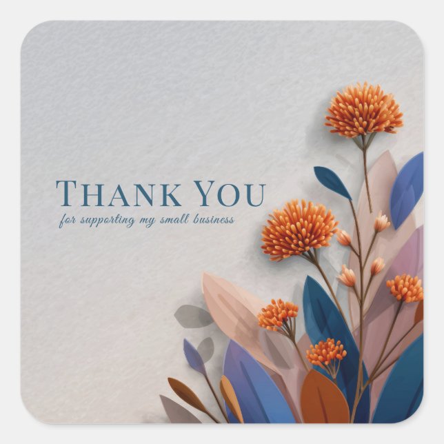 Modern Orange and Teal Botanical Papercraft Square Sticker (Front)