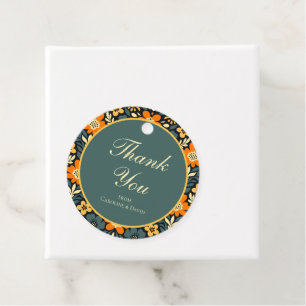 Modern Orange and Teal Floral Design Favour Tags