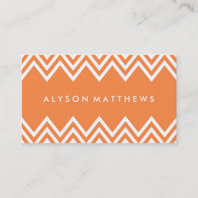 Modern Orange and White Chevron Business Card (Front)