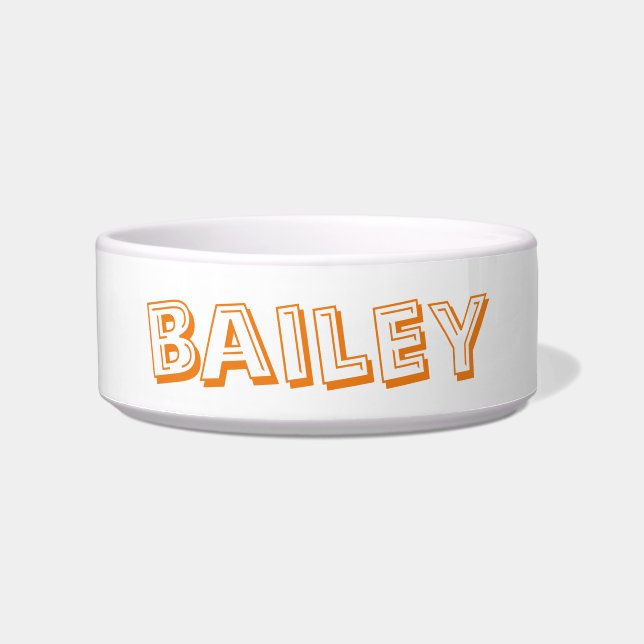 Modern orange and white custom name text monogram bowl (Front)