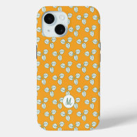 Modern Orange and White Leaf Pattern Monogram