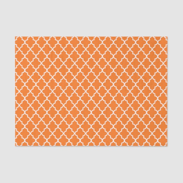 Modern Orange and White Moroccan Quatrefoil Tissue Paper (Front)