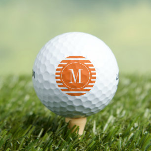 Modern Orange and White Stripe with Monogram  Golf Balls