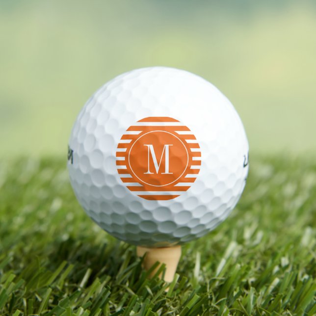 Modern Orange and White Stripe with Monogram  Golf Balls (Insitu Tee)