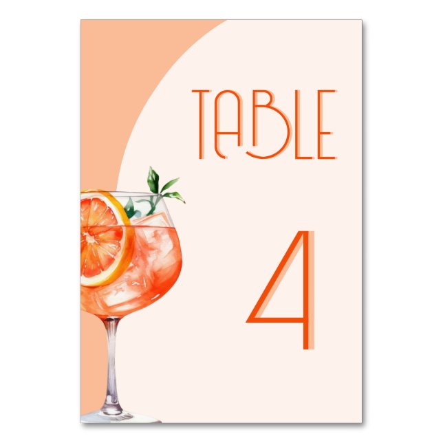 Modern Orange Aperol Spritz Bridal Shower  Table Number (Front)