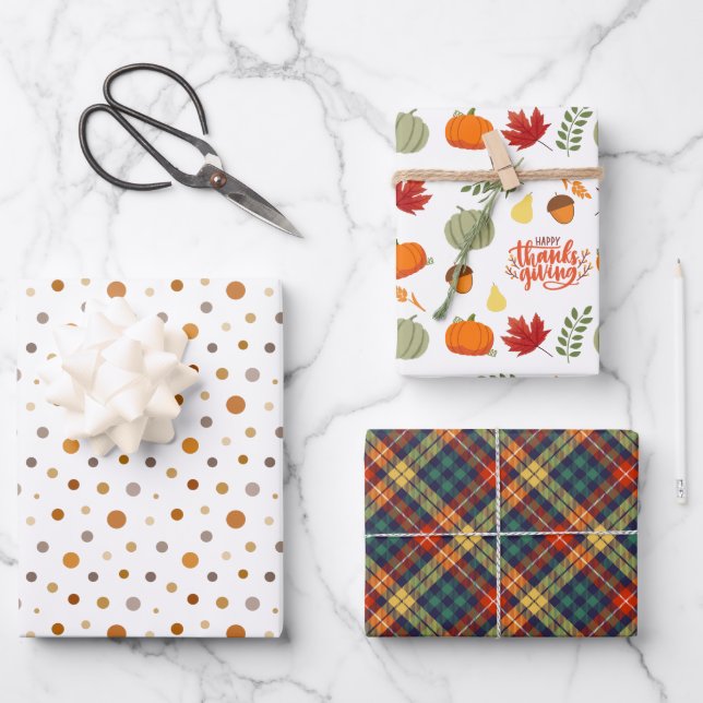 Modern Orange Autumn Thanksgiving Pumpkin Pattern  Wrapping Paper Sheet (Front)