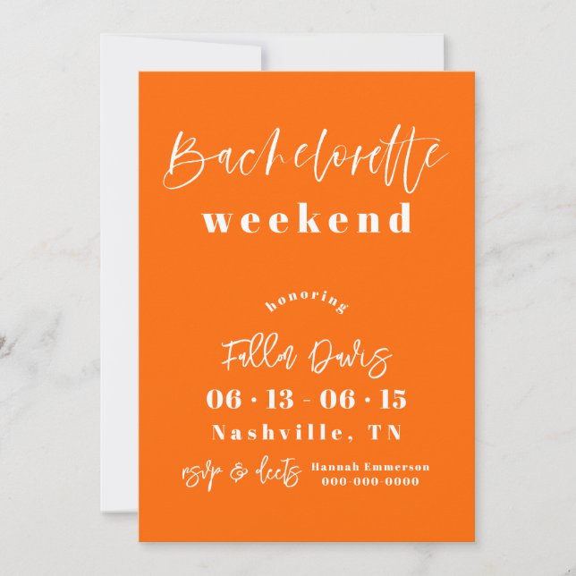 Modern Orange Bachelorette Invitation Itinerary (Front)
