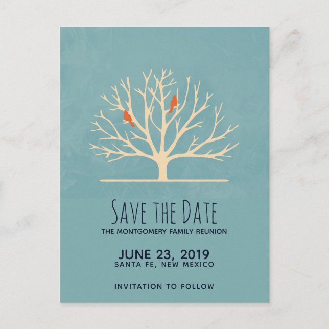 Modern Orange Birds in a Large Tree Family Reunion Postcard (Front)