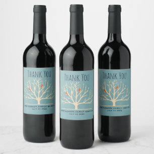 Modern Orange Birds in a Large Tree Family Reunion Wine Label