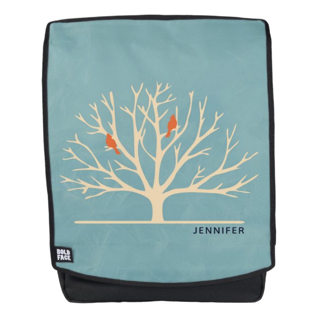 Modern Orange Birds in a Large Tree Illustration Backpack (Front)