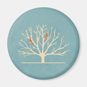 Modern Orange Birds in a Large Tree Illustration Magnet