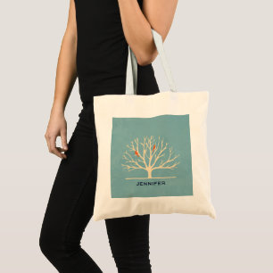 Modern Orange Birds in a Large Tree Illustration Tote Bag