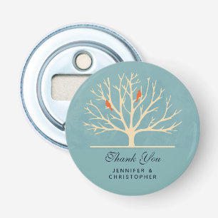 Modern Orange Birds in a Large Tree Wedding Bottle Opener