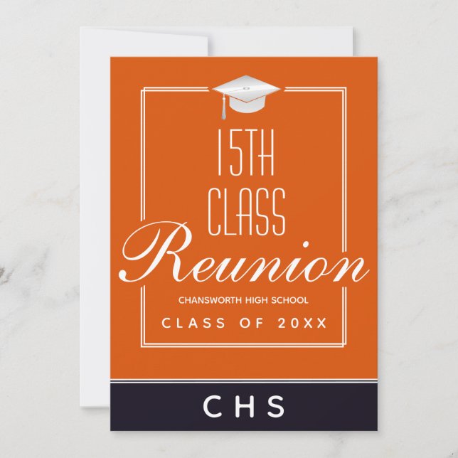 Modern Orange Black 15th Class Reunion Invitation (Front)
