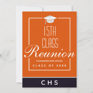Modern Orange Black 15th Class Reunion Invitation