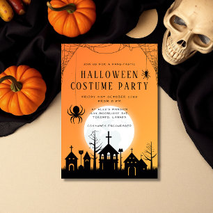 Modern Orange Black Adult Halloween Costume Party Invitation