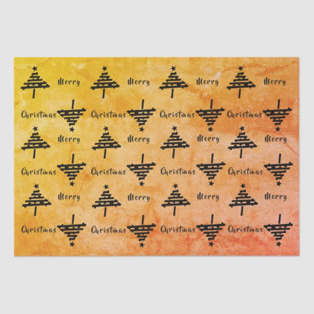 Modern Orange Black Christmas Tree Pattern Holiday Tissue Paper (Front)