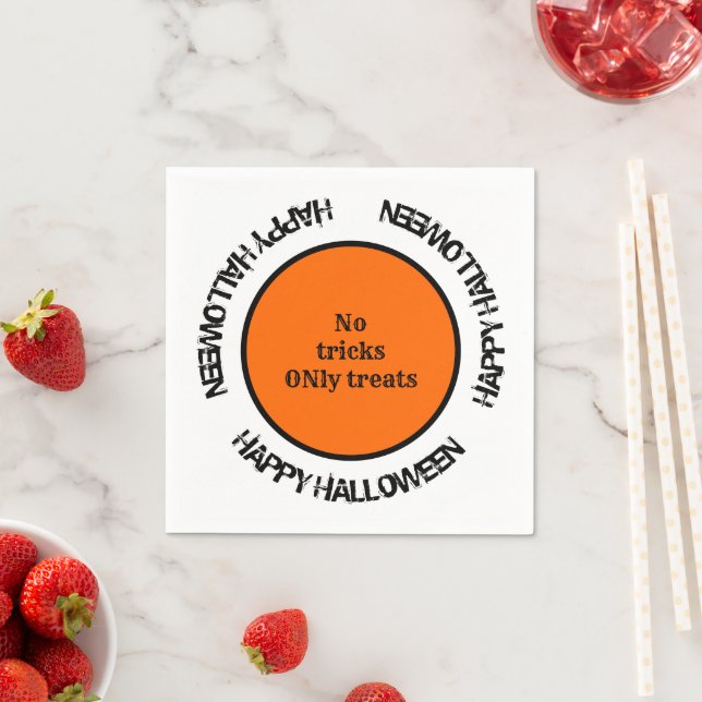 Modern Orange Black Typography Happy Halloween Napkin (Insitu)