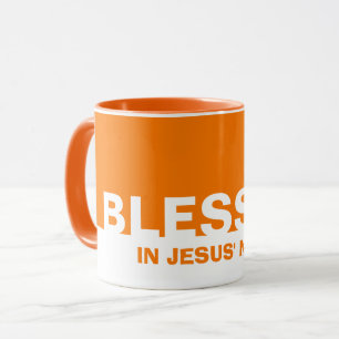 Modern Orange BLESSED In Jesus' Name Christian Mug