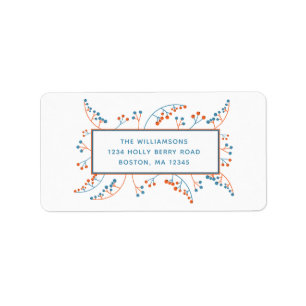 Modern orange blue berries botanical illustration label