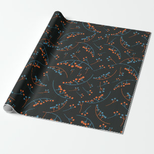 Modern orange blue berries illustration pattern wrapping paper
