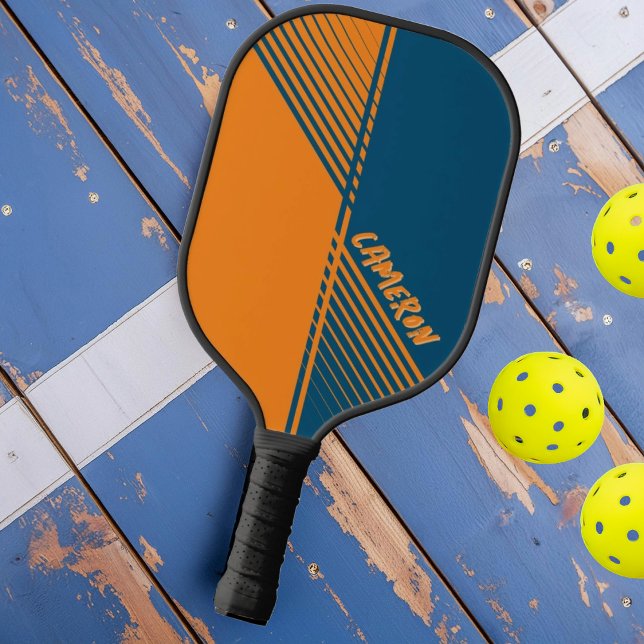Modern Orange Blue Sports Split Fade with Name Pickleball Paddle (Creator Uploaded)