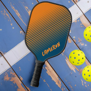 Modern Orange Blue Sports Tilted Fade with Name Pickleball Paddle