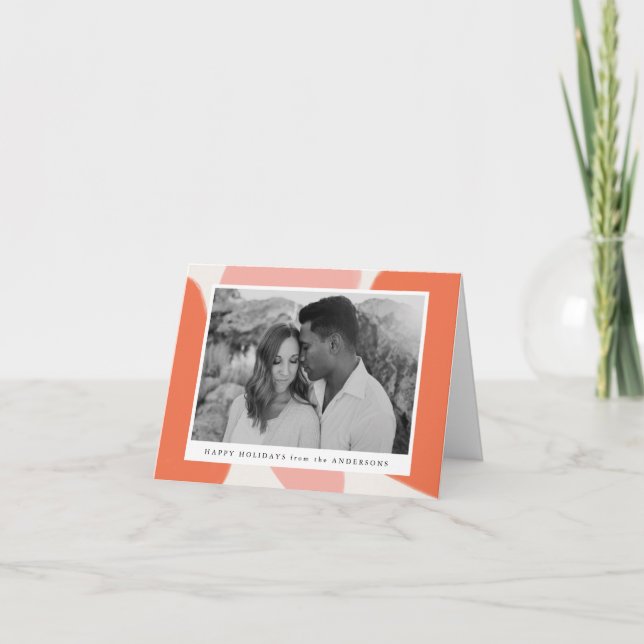 Modern Orange & Blush Abstract Shapes Photo Holiday Card (Front)
