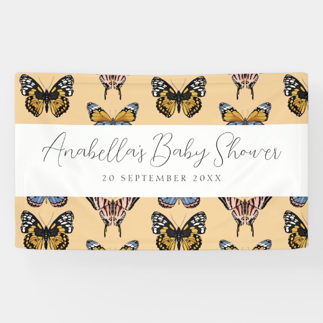 Modern Orange Boho Butterfly Girl Baby Shower Banner (Horizontal)