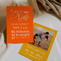 Modern Orange Bold Calligraphy Photo Save The Date